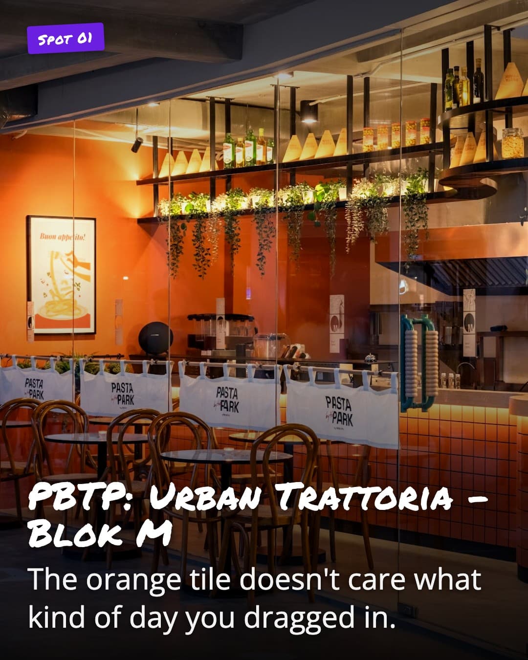 PBTP: Urban Trattoria - Blok M orange tile counter