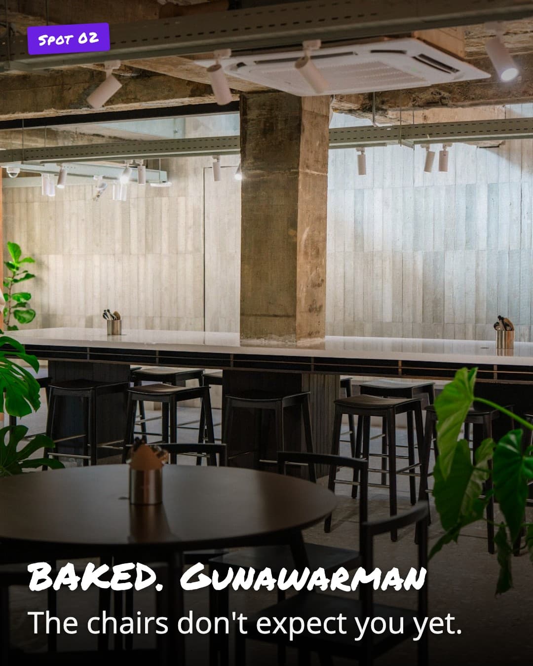 BAKED. Gunawarman concrete pillar and empty chairs