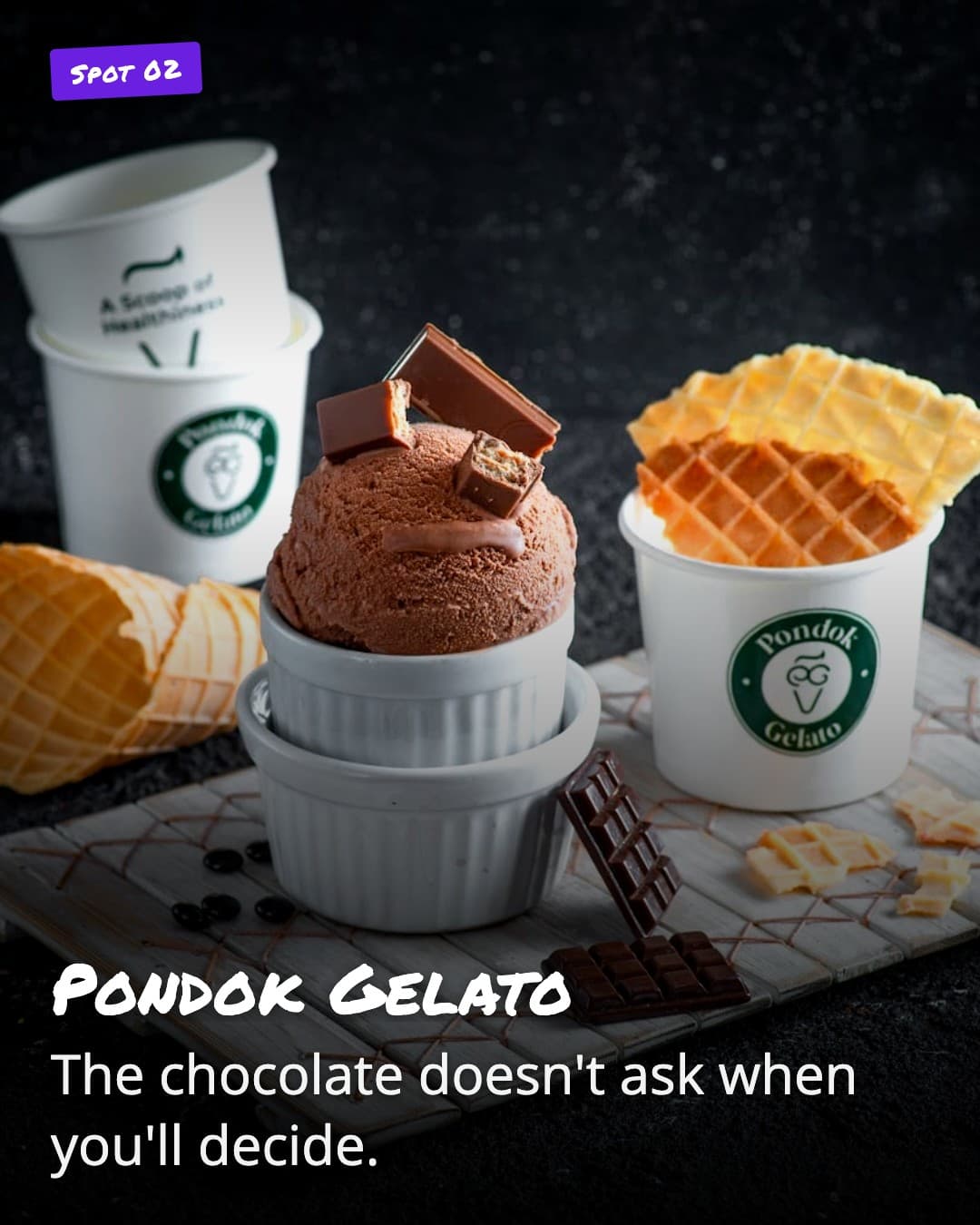 Pondok Gelato chocolate scoop with wafer