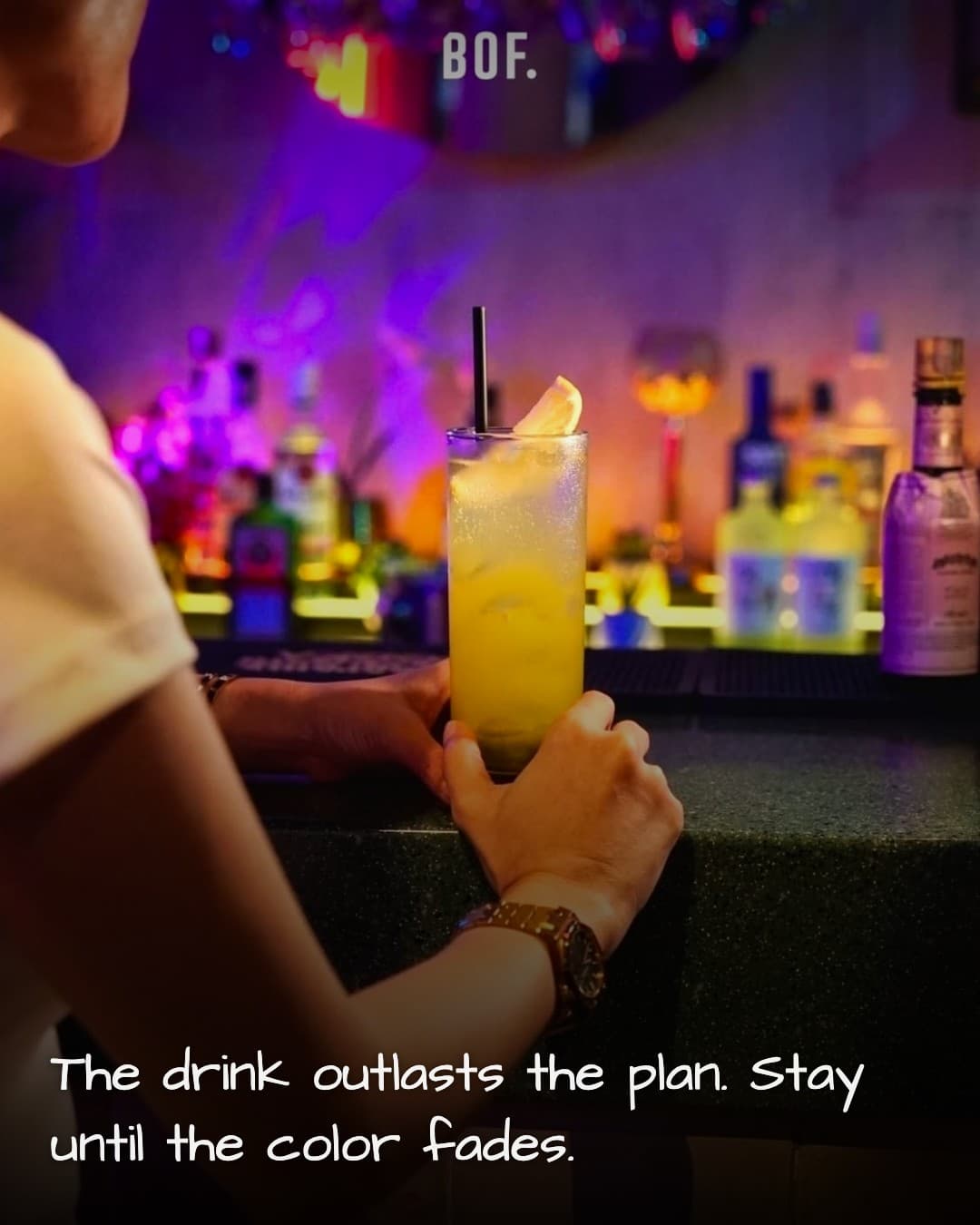 BOF Jakarta yellow drink at the bar rail