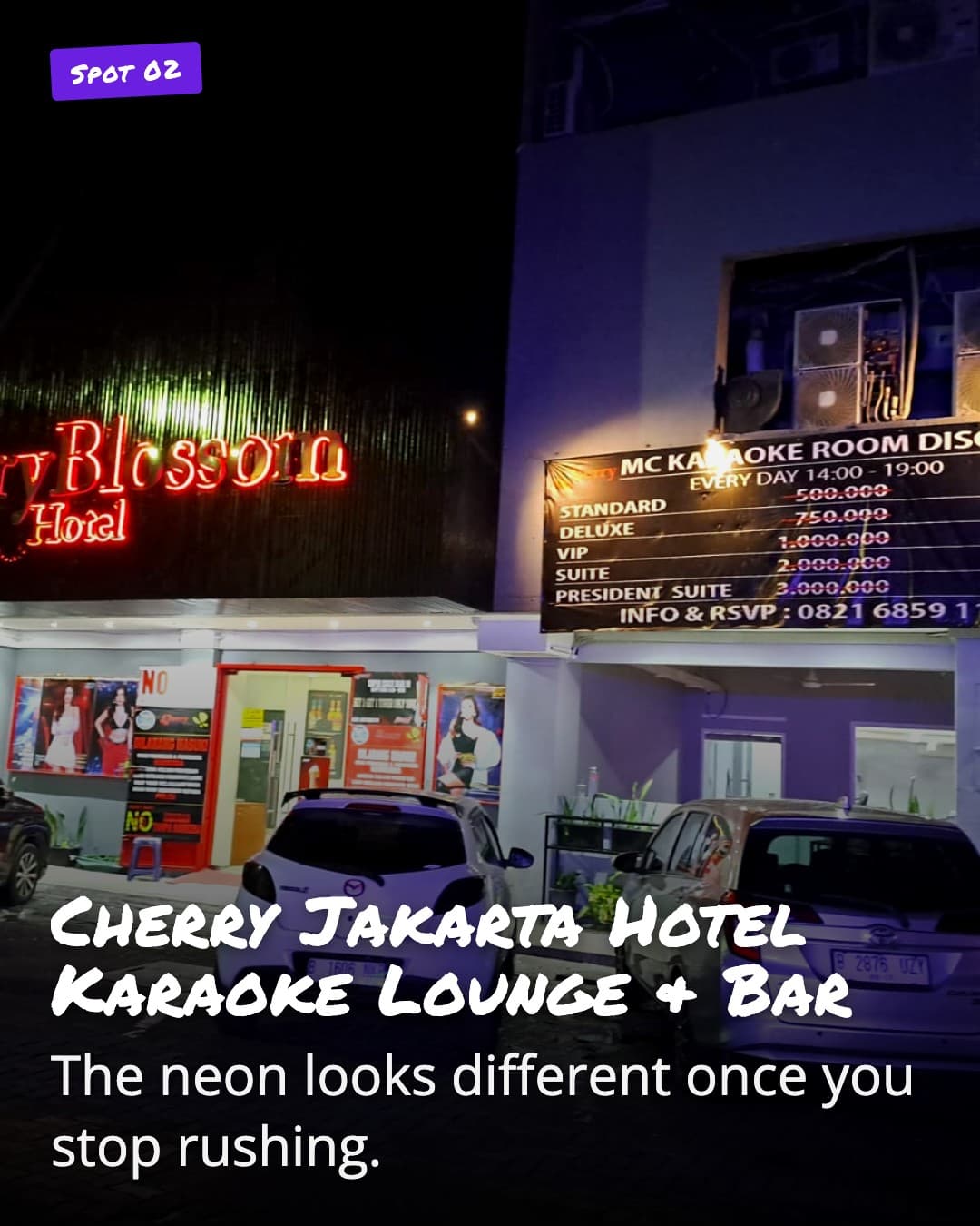 Cherry Jakarta Hotel Karaoke Lounge & Bar neon entrance at night