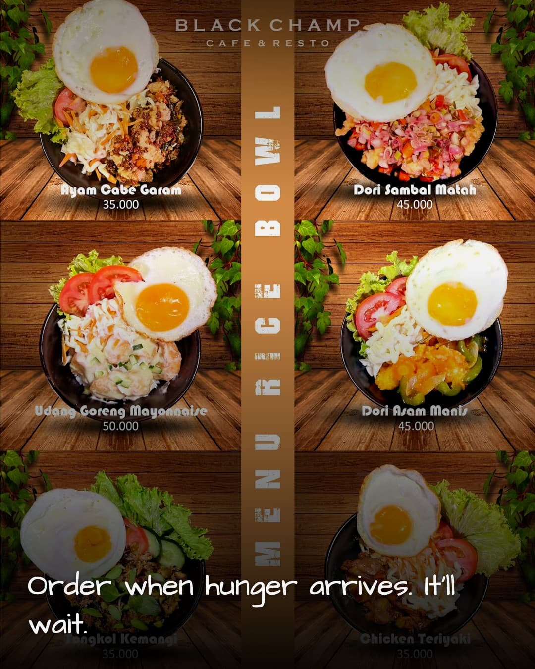 Black Champ Cafe Tebet rice bowl menu