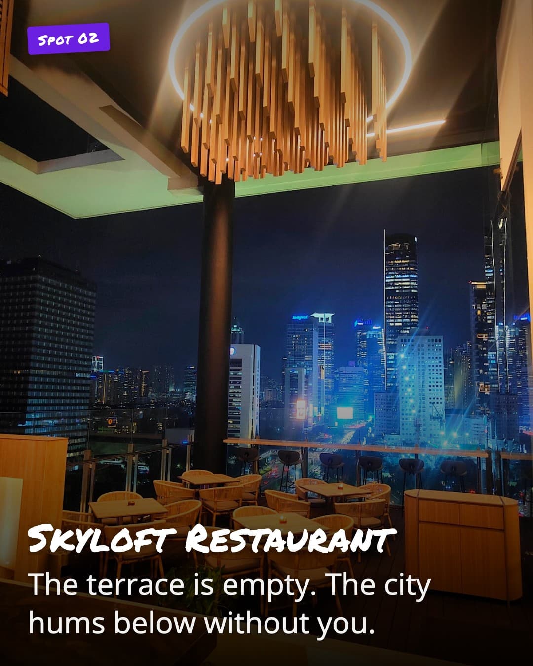Skyloft Restaurant rooftop terrace at night
