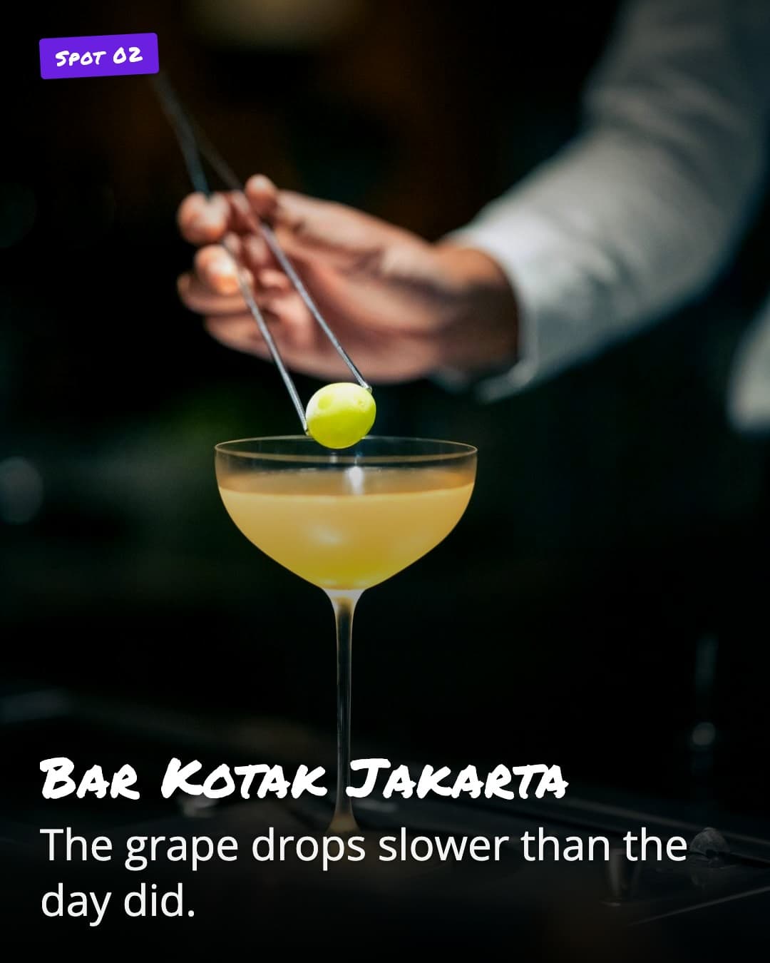 Bar Kotak Jakarta grape garnish into coupe glass