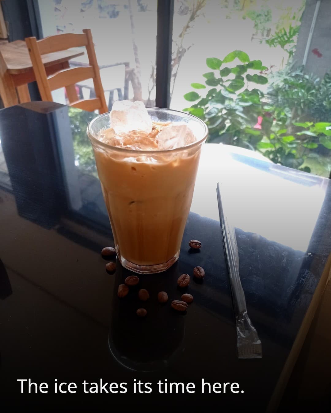 integra coffee iced drink by the window