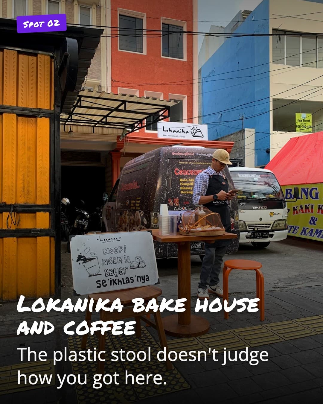 Lokanika bake house and coffee orange plastic stool