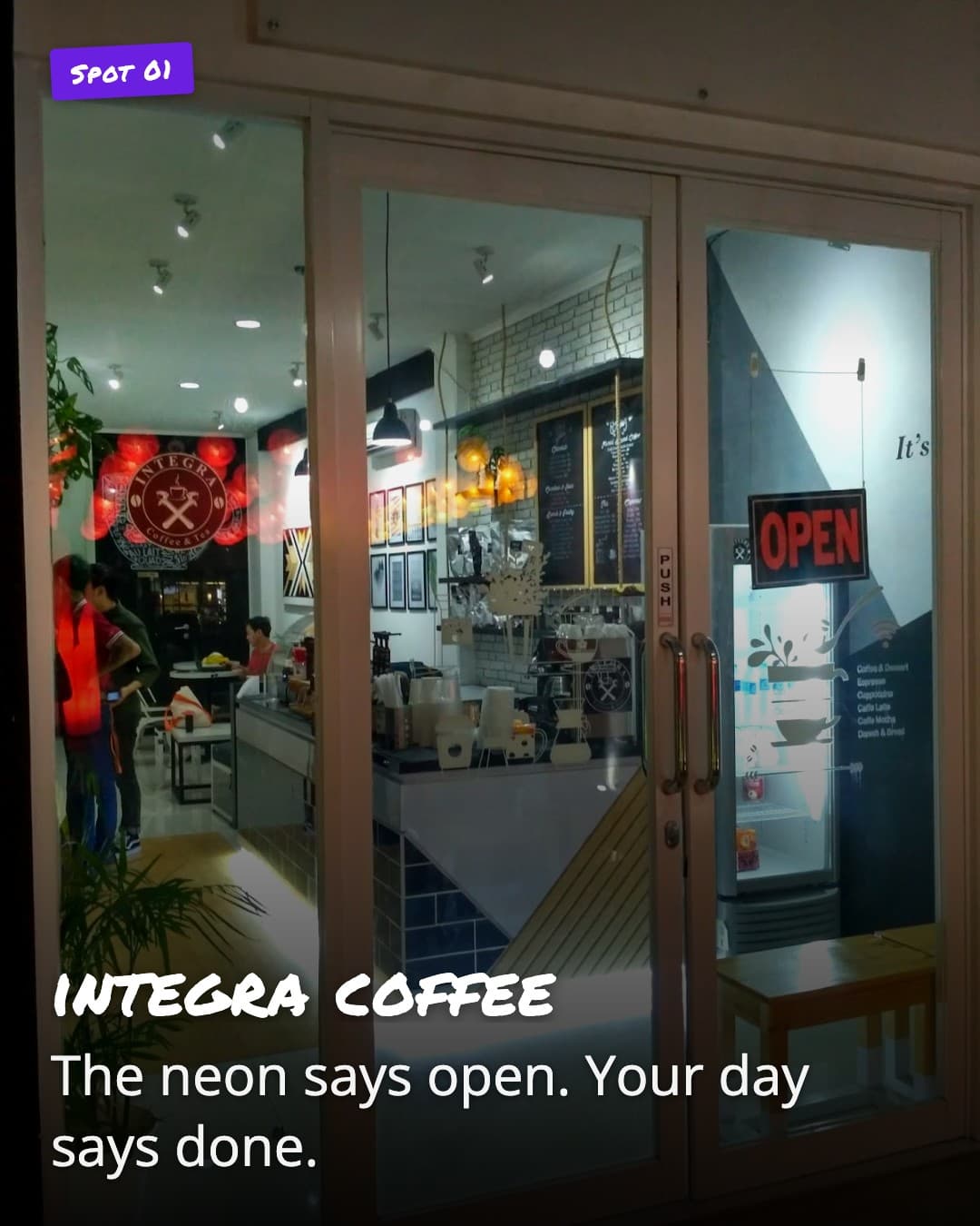 integra coffee neon OPEN sign