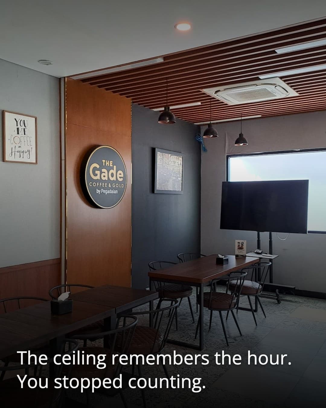 The Gade Coffee & Gold Kebayoran Baru wooden ceiling