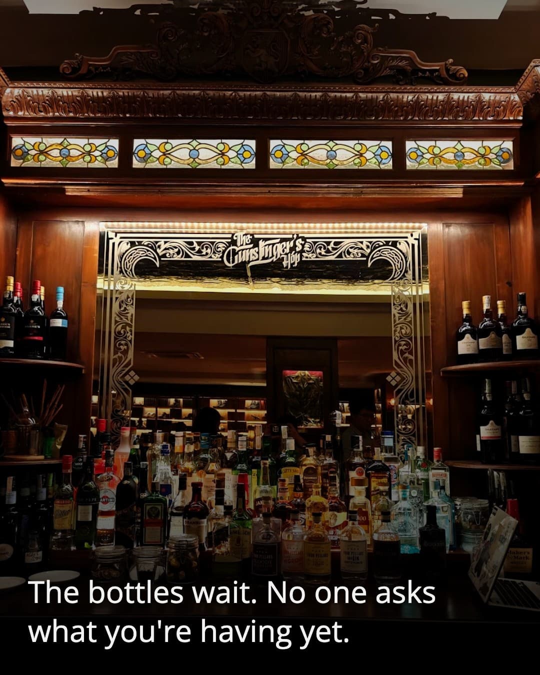 The Gunslinger's Hop carved back bar
